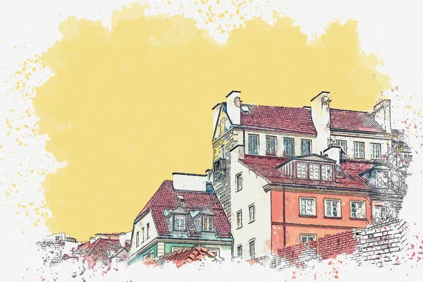 欧洲房屋的插图 — 图库照片