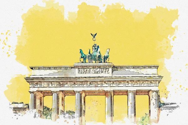 勃兰登堡门的插图 — 图库照片