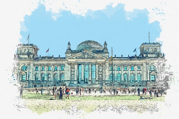 Reichstag edificio vista ilustración — Foto de Stock
