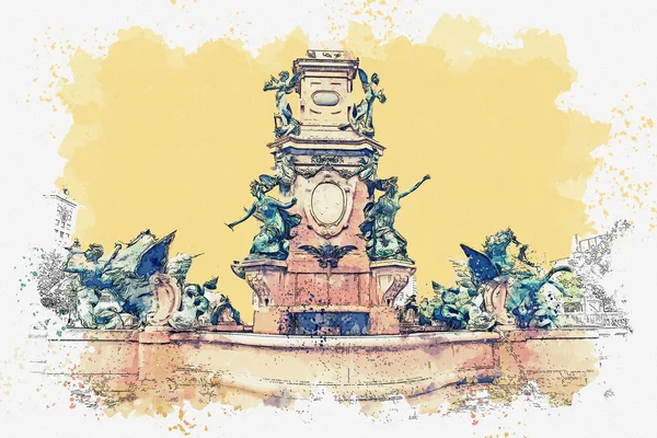 莱比锡喷泉的插图 — 图库照片