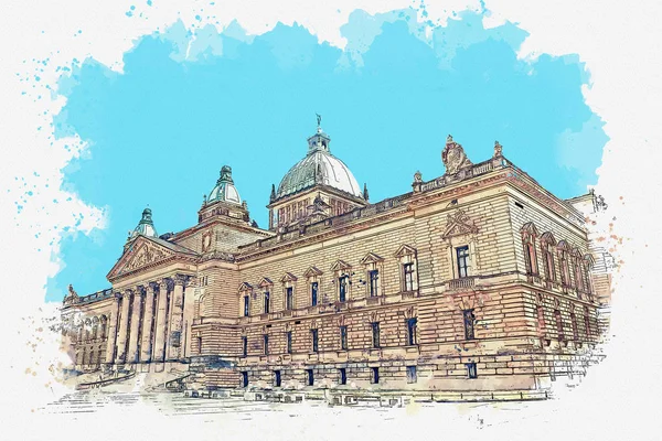 Illustration of a building in Leipzig — Stock Photo, Image