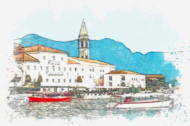 Karadağ 'da Perast 'ın görünümü.