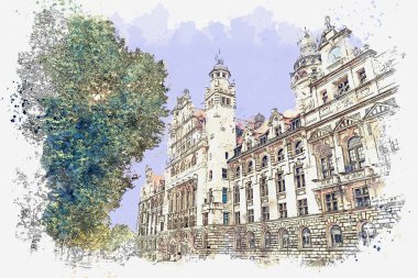 Leipzig'de bir binanın illüstrasyonu