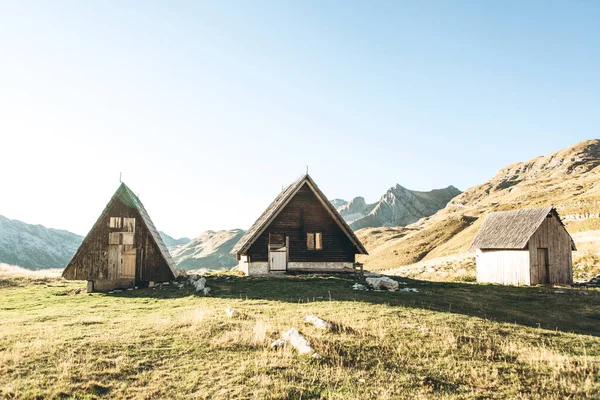 Las Tradicionales Casas Verano Madera Los Pastores Las Tierras Altas — Foto de Stock