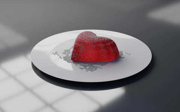 Marmelada Forma Coração Vermelho Polvilhada Com Açúcar Uma Placa Branca — Fotografia de Stock