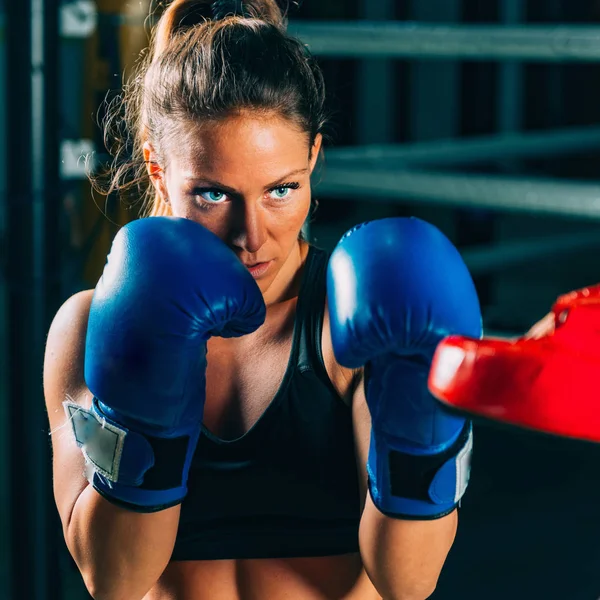 Porträtt Kvinna Boxning Utbildning — Stockfoto