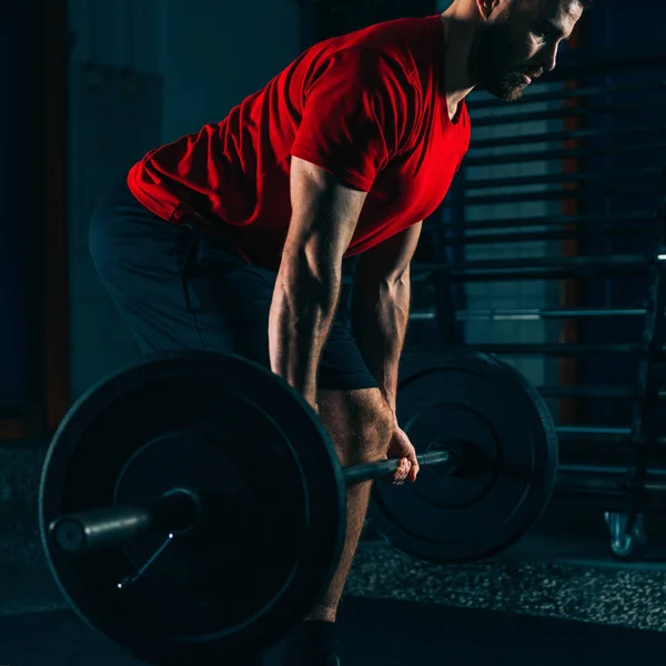 Treino Cruzado Atleta Masculino Levantando Pesados Pesos Barbell — Fotografia de Stock