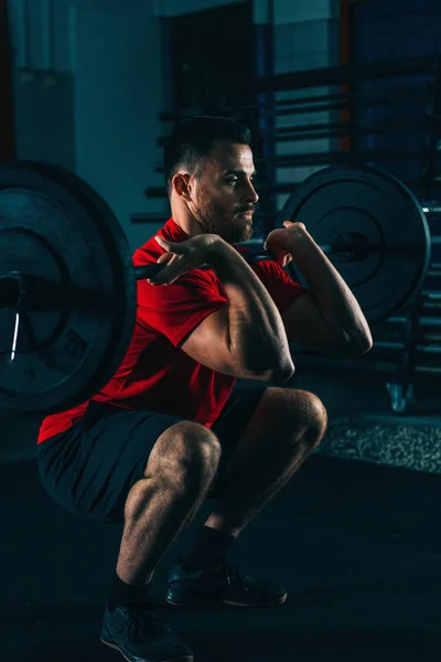 Treino Cruzado Atleta Masculino Levantando Pesados Pesos Barbell — Fotografia de Stock