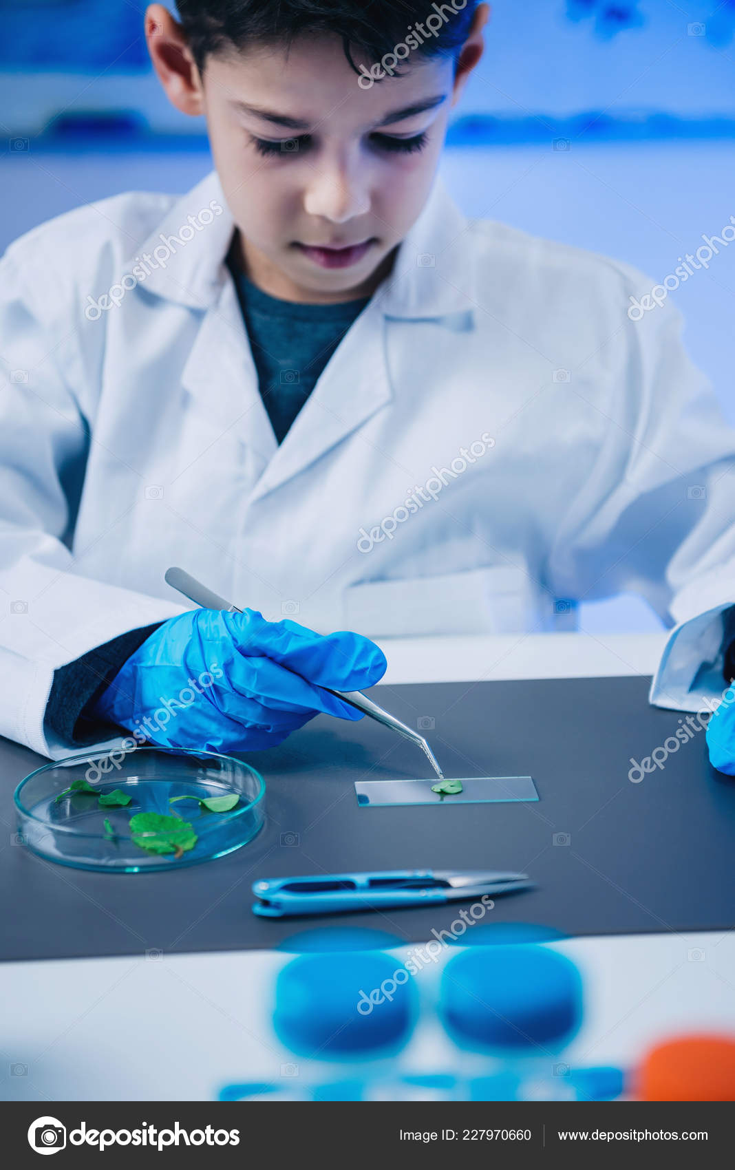 Schoolboy Using Lab Equipment Laboratory Education Concept Stock Photo