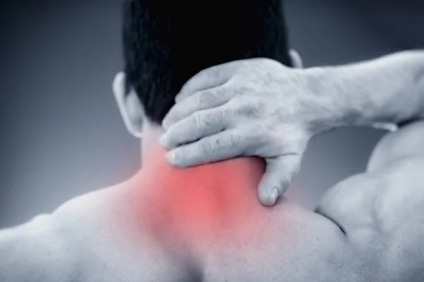 Close Image Male Holding Painful Neck — Stock Photo, Image