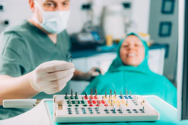 Dentist Prosthetist Box Set Tools Installation Dental Implants — Stock Photo, Image