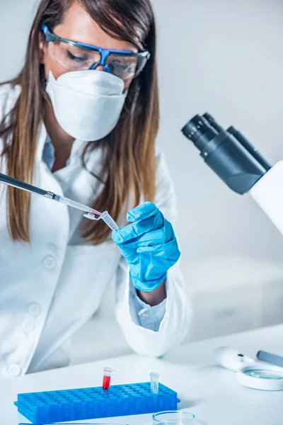 Forensic Science Expert Examining Evidence Looking Traces Dna — Stock Photo, Image