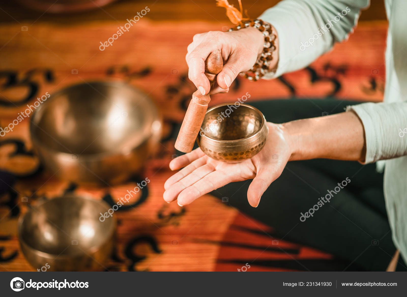 Tibetan Singing Bowl Sound Therapy Stock Photo C Microgen 231341930