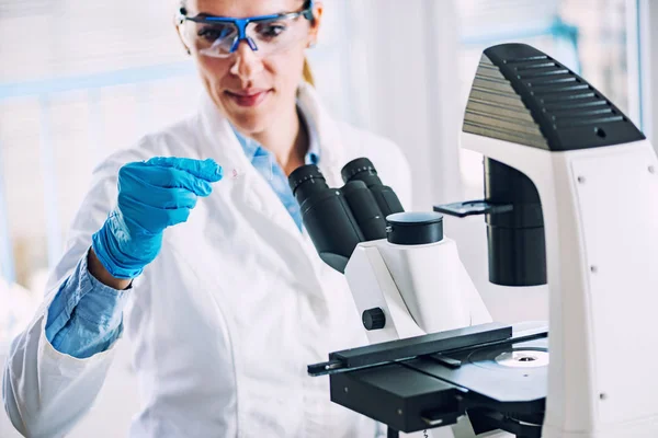 Perto Pesquisador Que Trabalha Laboratório — Fotografia de Stock