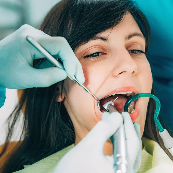 Dentist Working Young Female Patient — Stock Photo, Image