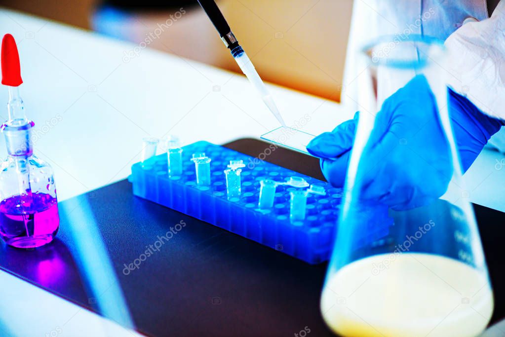 Quality control expert inspecting milk in the laboratory