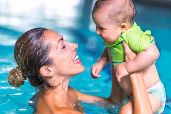 Mother Baby Boy Swimming Pool Swimming Class Stock Photo