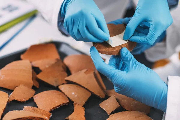 Αρχαιολογία Επιστήμονες Ανακατασκευάσουν Σπασμένα Κεραμικά Στο Εργαστήριο — Φωτογραφία Αρχείου