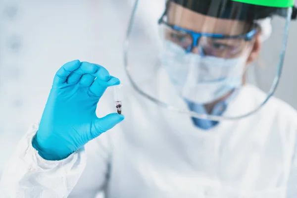 Ancient Dna Analysis Female Scientist Holding Micro Tube Sample Ancient — Stock Photo, Image