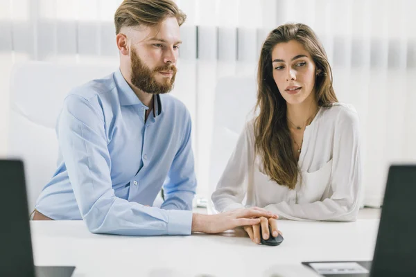 Workplace Relationship Romance. Young Couple in Love, Working Together