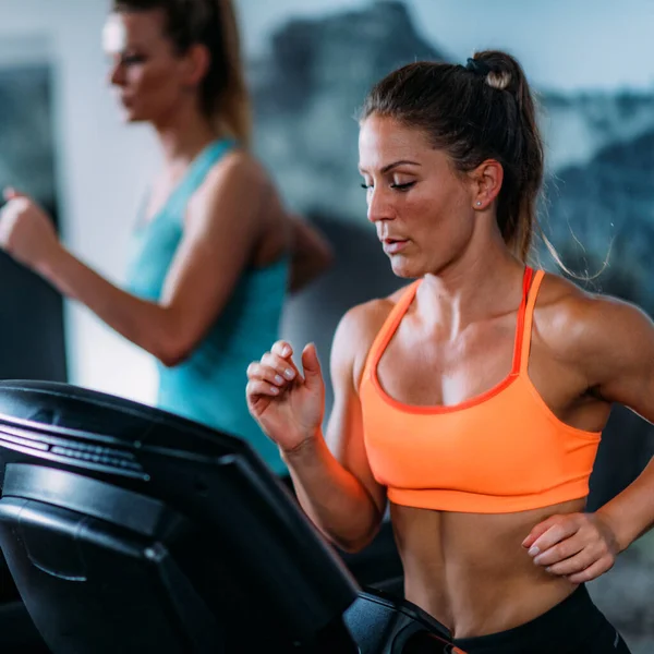 Mujeres Jóvenes Haciendo Ejercicio Cinta Correr —  Fotos de Stock