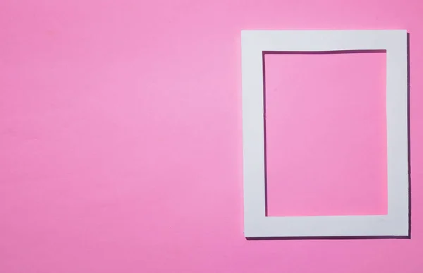 Leeg Frame Plat Lag Roze Pastel Muur Met Kopie Ruimte — Stockfoto