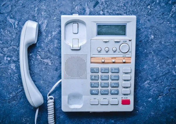 Office Keyphone Svart Betong Bord Ovanifrån — Stockfoto