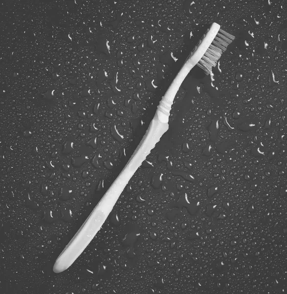 Toothbrush Drops Water Blue Background Top View — Stock Photo, Image