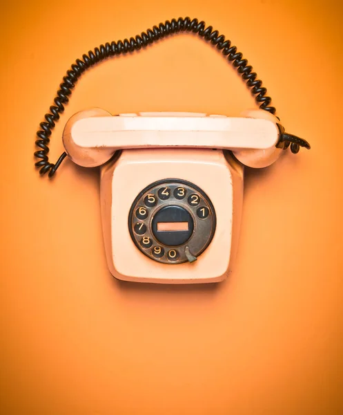 Ein Drehbares Retro Telefon Auf Gelbem Hintergrund Ansicht Von Oben — Stockfoto