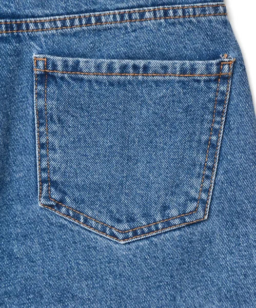 Achterzak Van Blauwe Getextureerde Jeans Geïsoleerd Witte Achtergrond — Stockfoto