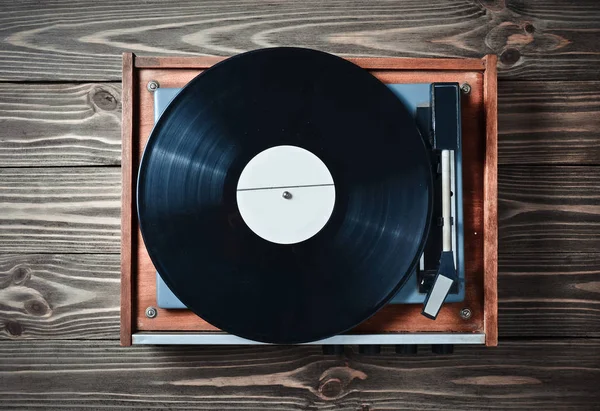 Lettore Vinile Con Piatti Tavolo Legno Intrattenimento Anni Ascolta Musica — Foto Stock