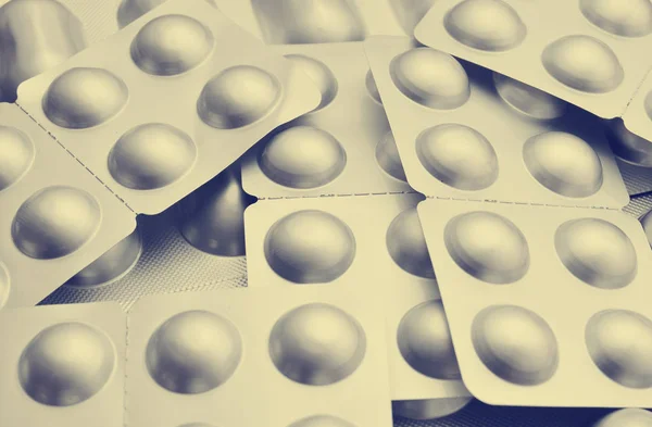 Tabletten Silbrigen Blasen Großaufnahme Antibiotika Der Pille Gesundheit Und Medizin — Stockfoto