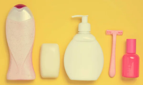 Productos Para Cuidado Del Cuerpo Cabello Higiene Personal Sobre Fondo —  Fotos de Stock