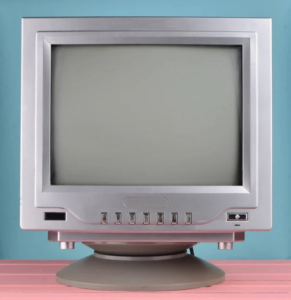 Retro Fernseher Aus Den 80Er Jahren Nahaufnahme Auf Blauem Hintergrund — Stockfoto