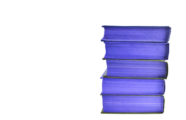 Aislado Pila Blanca Viejos Libros Azules Copia Spac —  Fotos de Stock