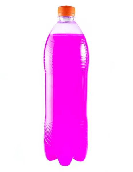 Műanyag Üveg Narancssárga Édes Víz Elszigetelt Fehér Háttér Mintázata — Stock Fotó
