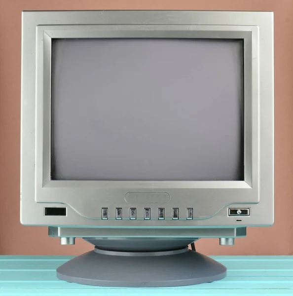 Retro Fernseher Aus Den 80Er Jahren Nahaufnahme Auf Blauem Hintergrund — Stockfoto