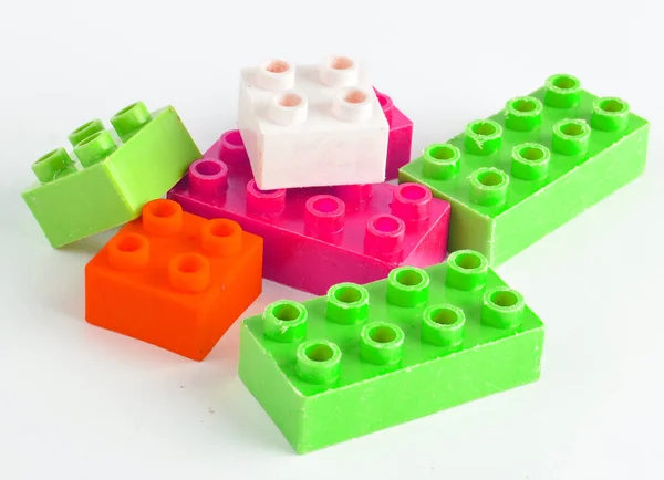 Colorful Toy Bricks Children Designer White Background Stock Image