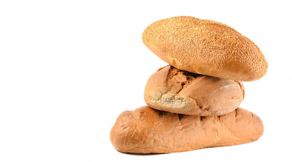 Stack Rye Wheat Loaves Bread Isolated Whit — 图库照片