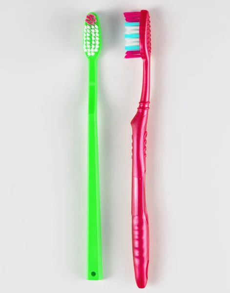 Blue Pink Toothbrushes White Backgroun — Stock Photo, Image