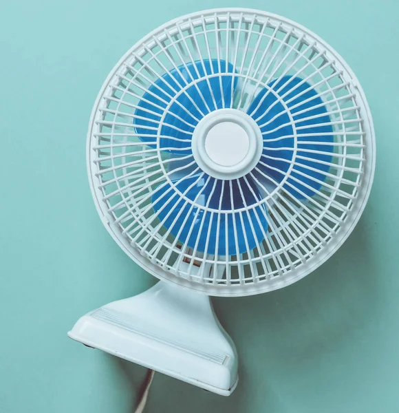 Home Mini Fan Mint Pastel Background Salvation Heat — Stock Photo, Image