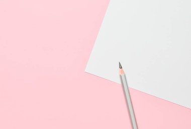 Minimalist arka plan kopya alanı, beyaz kağıdın için. Bir pembe kalem.