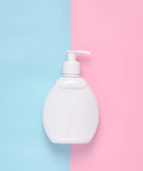 White Bottle Cream Blue Pink Pastel Background Minimalism Top Vie — Stock Photo, Image