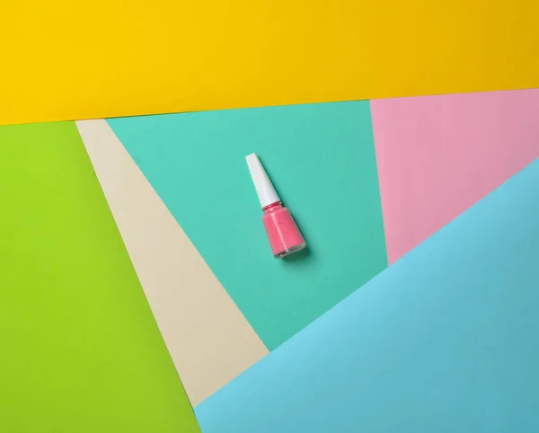 Esmalte Uñas Botella Sobre Fondo Papel Colores Minimalismo Top Vie — Foto de Stock