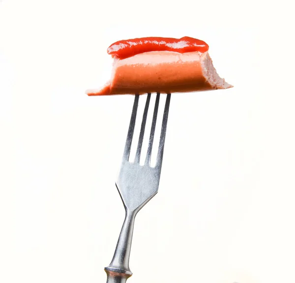 Salsicha Com Ketchup Metal Para — Fotografia de Stock