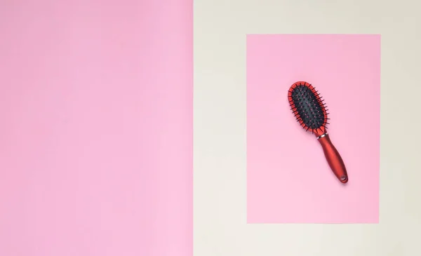 Hairbrush Pink Pastel Background Minimalism Top Vie — Stock Photo, Image