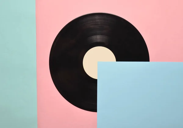 Assiette Vinyle Sur Fond Pastel Coloré Attributs Musicaux Rétro Des — Photo
