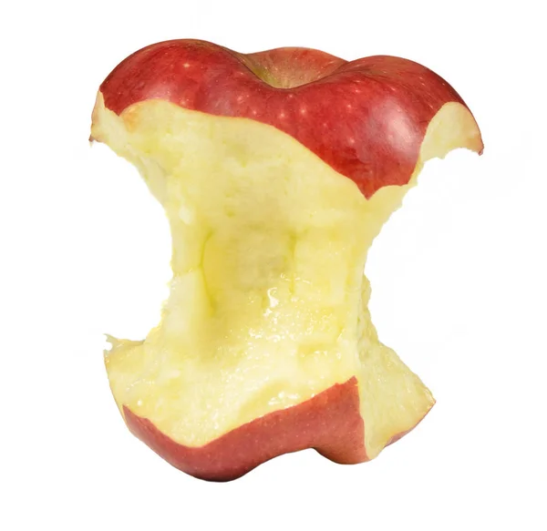 Bitten Rött Äpple Isolerad Vit Bak — Stockfoto