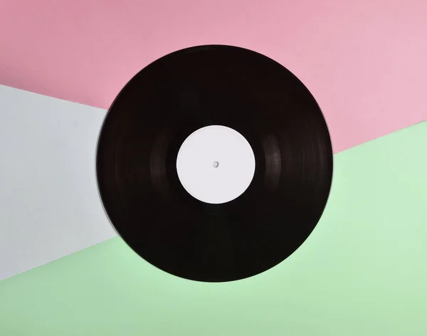 Placa Vinilo Sobre Fondo Pastel Colores Tecnología Música Retro Vista — Foto de Stock