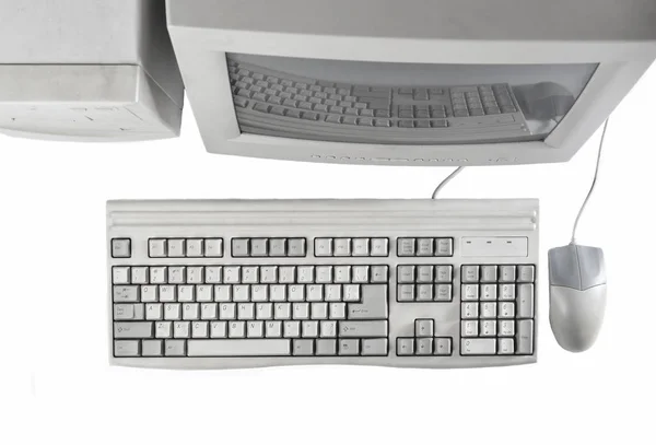 Ρετρό Σταθμευμένο Υπολογιστή Που Απομονώνονται Λευκό Φόντο Οθόνης Μονάδα Συστήματος — Φωτογραφία Αρχείου